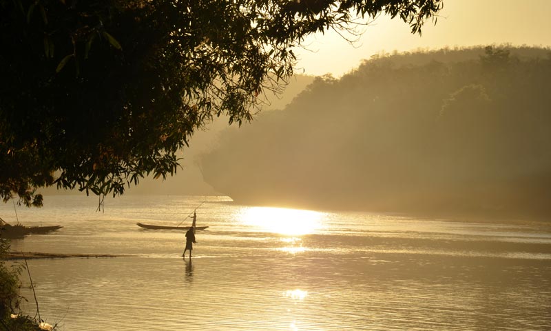 Image of An early morning view across the Manambolo River, just north of the teams field site.